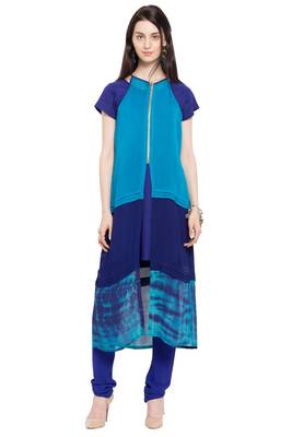 Blue Plain Georgette Stitched Long Kurti 2