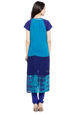 Blue Plain Georgette Stitched Long Kurti 9