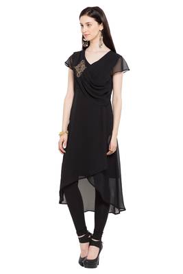 Black Embroidered Georgette Stitched Long Kurti 8