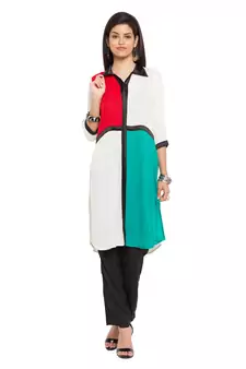 White Plain Georgette Stitched Long Kurti