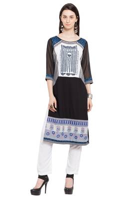 Black Printed Cotton Stitched Long Kurti 2