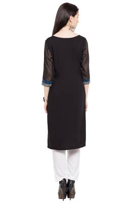 Black Printed Cotton Stitched Long Kurti 9