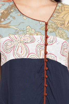 Blue Printed Cotton Stitched Long Kurti 10