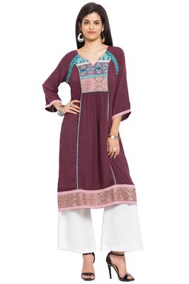 Magenta Printed Cotton Stitched Long Kurti 2