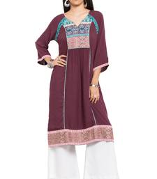 Magenta Printed Cotton Stitched Long Kurti