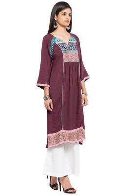 Magenta Printed Cotton Stitched Long Kurti 7