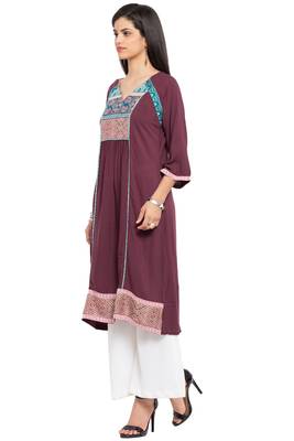 Magenta Printed Cotton Stitched Long Kurti 8