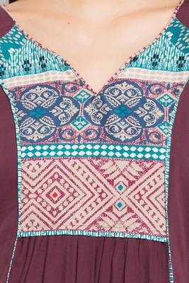 Magenta Printed Cotton Stitched Long Kurti 10