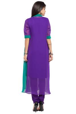 Purple Embroidered Georgette Stitched Long Kurti 9