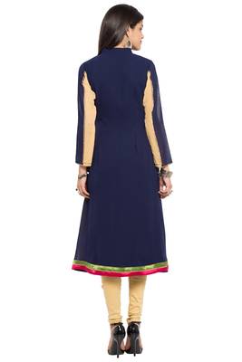 Blue Embroidered Georgette Stitched Long Kurti 9
