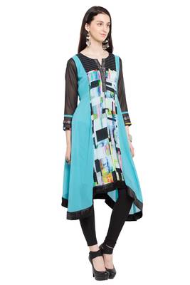 Blue Printed Georgette Stitched Long Kurti 7