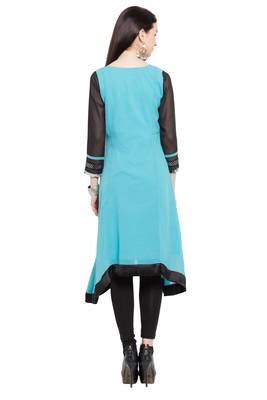 Blue Printed Georgette Stitched Long Kurti 9
