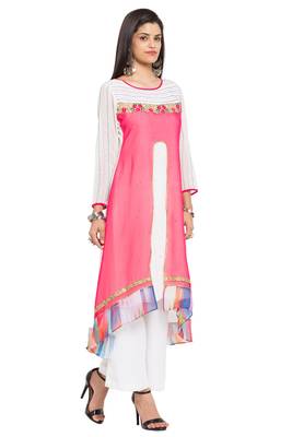 Pink Embroidered Georgette Stitched Long Kurti 7