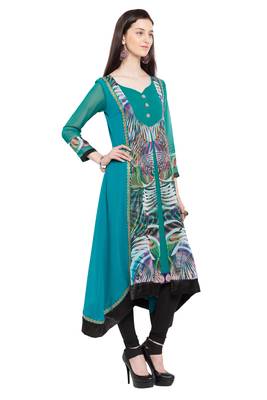 Blue Printed Georgette Stitched Long Kurti 7