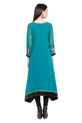 Blue Printed Georgette Stitched Long Kurti 9