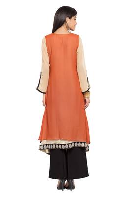 Brown Embroidered Georgette Stitched Long Kurti 9