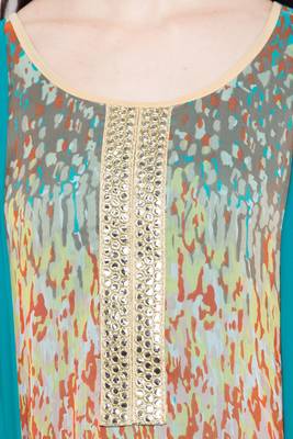 Blue Printed Georgette Stitched Long Kurtis 10