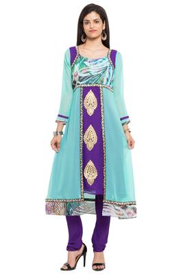 Blue Printed Georgette Stitched Long Kurti 2