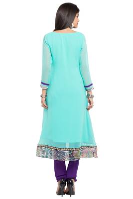 Blue Printed Georgette Stitched Long Kurti 9