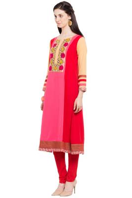Red Embroidered Georgette Stitched Long Kurti 8