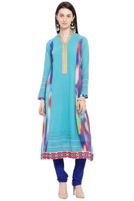 Blue Printed Georgette Stitched Long Kurti 2