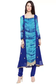 Blue Printed Georgette Stitched Long Kurti
