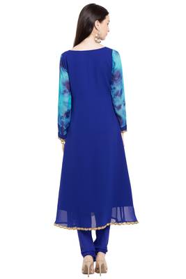 Blue Printed Georgette Stitched Long Kurti 9