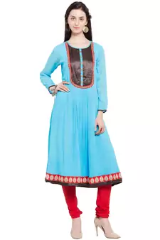 Blue Plain Georgette Stitched Long Kurti