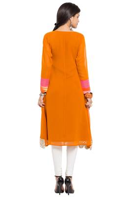 Orange Printed Georgette Stitched Long Kurti 9