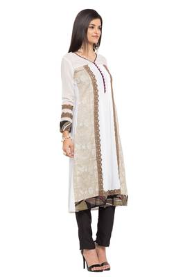 White Printed Cotton Stitched Long Kurti 7