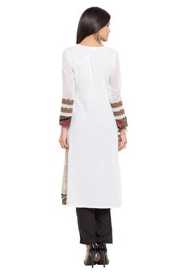 White Printed Cotton Stitched Long Kurti 9