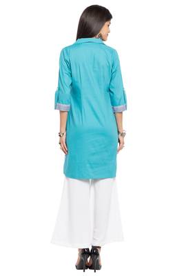 Blue Printed Cotton Stitched Long Kurti 9