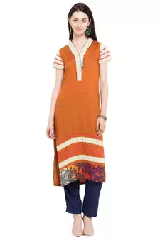 Brown Plain Cotton Stitched Long Kurti