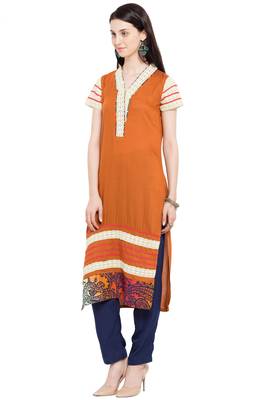 Brown Plain Cotton Stitched Long Kurti 8