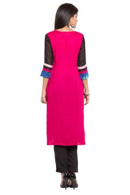 Pink Printed Cotton Stitched Long Kurti 9