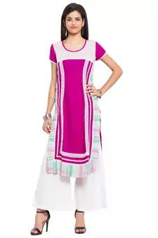 Purple Printed Cotton Stitched Long Kurti