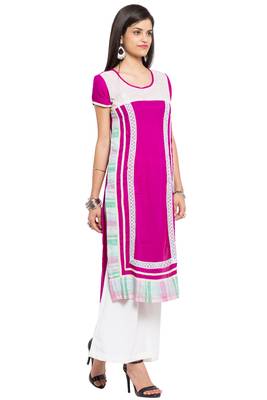 Purple Printed Cotton Stitched Long Kurti 7