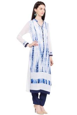 White Printed Cotton Stitched Long Kurti 7