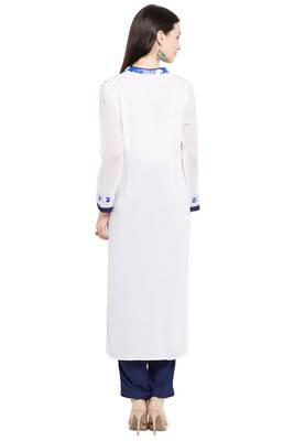 White Printed Cotton Stitched Long Kurti 9