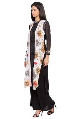 White Printed Cotton Stitched Long Kurti 8