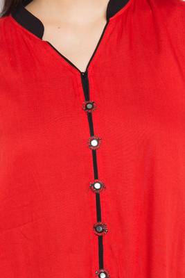 Red Plain Cotton Stitched Long Kurti 10