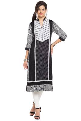 Black Printed Cotton Stitched Long Kurti 2