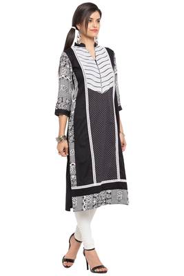 Black Printed Cotton Stitched Long Kurti 7