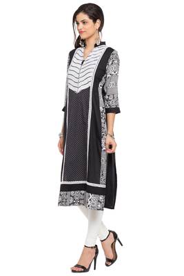 Black Printed Cotton Stitched Long Kurti 8