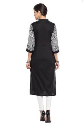 Black Printed Cotton Stitched Long Kurti 9