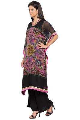 Black Printed Georgette Stitched Long Kurtis 8