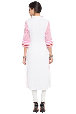 White Printed Cotton Stitched Long Kurtis 9