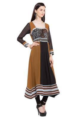 Brown Printed Georgette Stitched Long Kurti 7