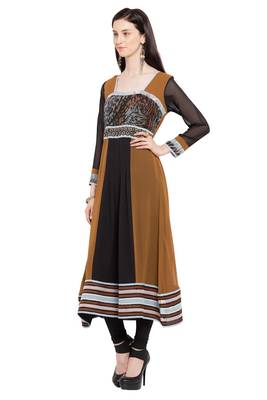Brown Printed Georgette Stitched Long Kurti 8