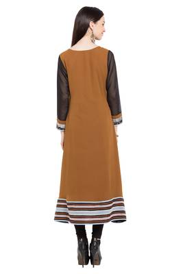 Brown Printed Georgette Stitched Long Kurti 9